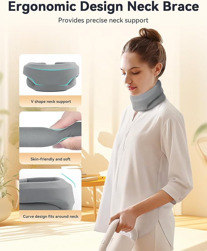 Heated Neck Brace Cervical Collar - Neck Support Brace with Heating Pad, Soft Foam Wraps Keep Vertebrae Stable and Aligned for Relief of Cervical Spine Pressure for Women & Men (M Size) Grey