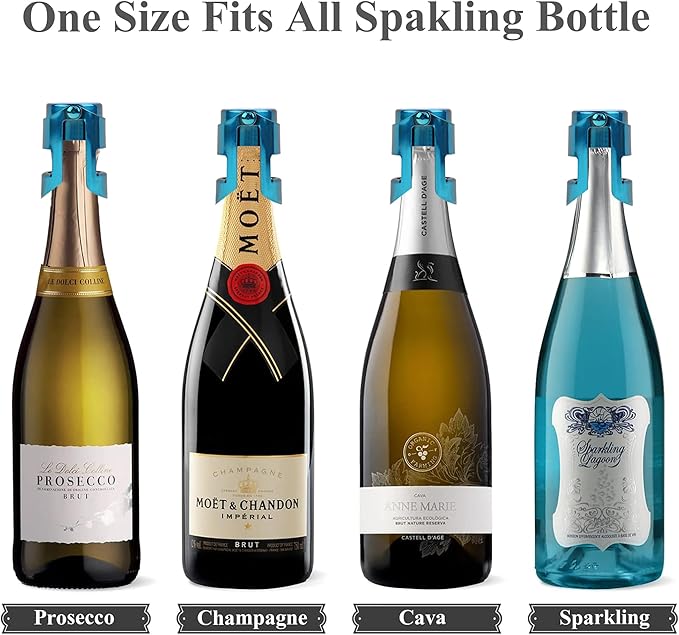 LIZIMANDU Champagne Stopper, Stainless Steel Bottle Plug Sealer for Sparkling Wine, Superior Leak,keeps Wine, Champagne, Prosecco, Cava, and Sparkling Wine fresh longer(1-Blue)