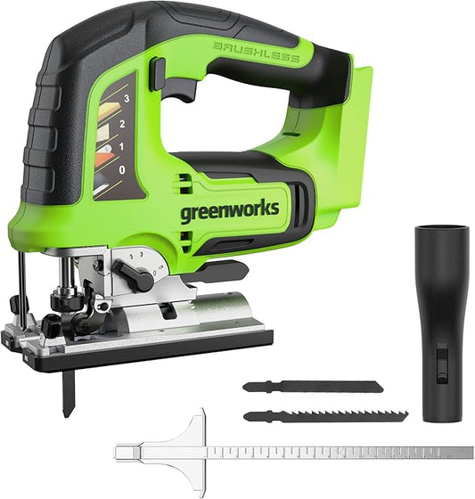Greenworks 24V Brushless 1" Cordless Jig Saw (3,000 SPM / 4 Settings / LED Light), Tool Only