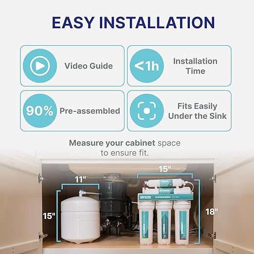 NU Aqua 6-Stage UV Under Sink Reverse Osmosis Water Filter System - 100 GPD RO Filtration & UV - Faucet & Tank - PPM Meter - 100GPD Undersink - Home Kitchen Pure Agua Drinking Water Purifier