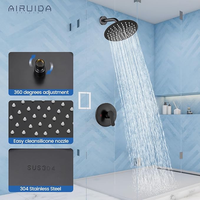 Airuida Shower Faucet Set,8 Inch Round Rainfall Shower Head,SUS304 Stainless Steel Single Handle Shower Trim Kit,Wall Mount Bathroom System with Male Threads Valve Oil Rubbed Bronze
