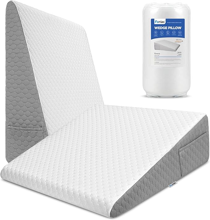 Forias 7.5" Wedge Pillow for Sleeping Bed Wedge Pillow for After Surgery Triangle Elevated Pillow Wedge for Acid Reflux Gerd Snoring Back Pain, Air Layer Removable Machine Wash Cover | Memory Foam Top