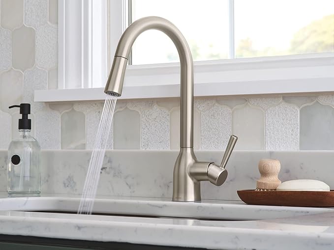 Moen Adler Spot Resist Stainless One-Handle High Arc Pulldown Kitchen Faucet with Power Clean, 87233SRS