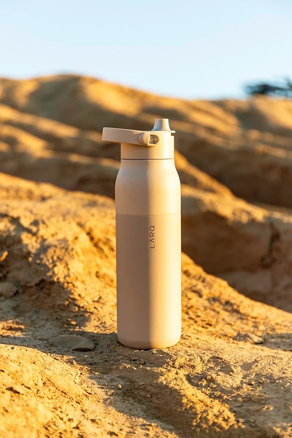 LARQ Bottle Swig Top 23oz - Insulated Stainless Steel Water Bottle With Built-In Silicone Handle | Thermos, BPA Free | Reusable Water Bottle for Sports, Gym, and Travel, Mojave Dune