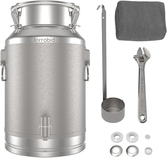 Milk Can, 304 Stainless Steel 20 Liter Milk Can with/Lid, 5 Gallon Milk Jug, Heavy Duty Tote Stainless Steel Water Jug, Milk Bucket Wine Pail Bucket for Milk and Wine Liquid Storage.