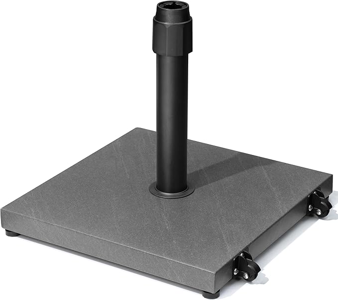 42lbs Patio Umbrella Base with Wheels - Heavy Duty Outdoor Patio Market Umbrella Stand for Deck with Rollers, Poolside, Balcony, Wind-Resistant Design, Grey