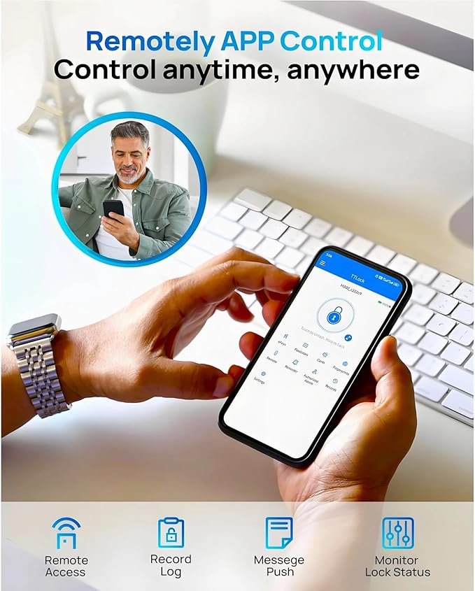 Smart Keyless Entry Door Lock Set w/Front Door Handle, 0.1s Fingerprint Biometric Unlock, APP/Passcodes/Cards Control, Auto Lock Keypad Deadbolt, Easy Install for Entry Bedroom