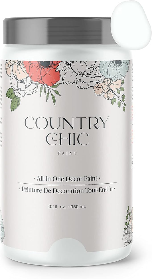 Country Chic All-in-One Chalk Paint for Furniture, Cabinets, Home Decor, Eco-Friendly, Matte Finish, Built-In Primer & Top Coat for Wood, Metal - Simplicity (White) - Quart 32 oz (950 ml)