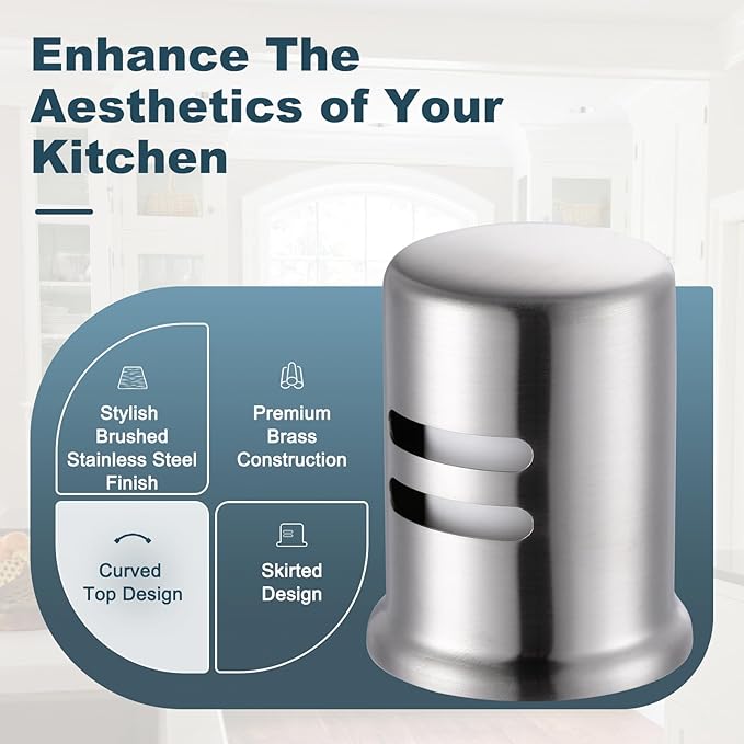 Dishwasher Air Gap Cover, Dishwasher Air Gap Cap for Kitchen Sink, Solid Brass Dishwasher Overflow Vent Cap Replacement Kit, Brushed Stainless Steel