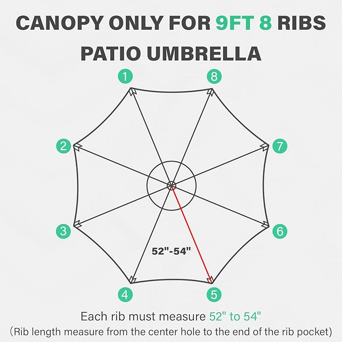 JEAREY 9 ft Patio Umbrella Replacement Canopy for 8 Ribs, Table Market Yard Umbrella Replacement Top Cover-Apple Green (Canopy Only)