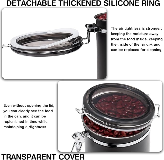 Yangbaga Ground Coffee Storage Container with Shelf, 2×63OZ 304 Stainless Steel Coffee and Sugar Container,Airtight Coffee Canisters with Scoop, Food Storage Jars for Kitchen,Nuts,Tea,Sugar