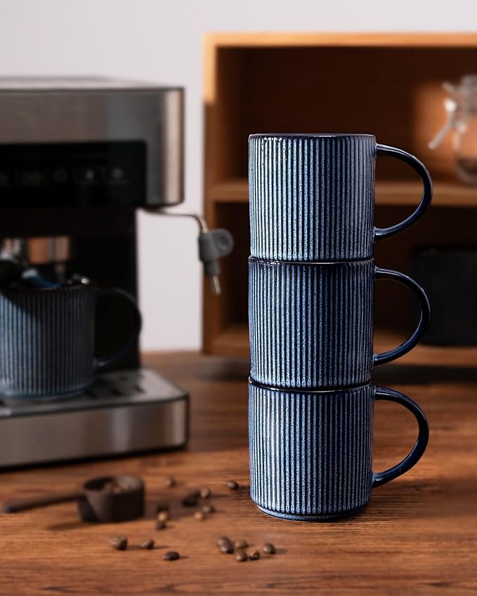 famiware Coffee Mug Set for 4, Star 12 oz Catering Mugs Cup Set with Handle for Coffee, Tea, Cocoa, Milk - Ceramic Stoneware Drinkware Set, Nebulas Blue