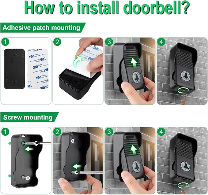 Wireless Doorbell, Hands Free Intercom Doorbells 1000ft Range, Full Duplex Two Way Communication Door Bell for Home, 8 Volume Levels with 4 Chimes & LED Flash (2Pack Black)