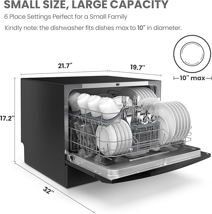 COMFEE’ Countertop Dishwasher, Energy Star Portable Dishwasher, 6 Place Settings & 8 Washing Programs, Speed, Baby-Care, ECO& Glass, Dish Washer for Dorm, RV& Apartment, Black