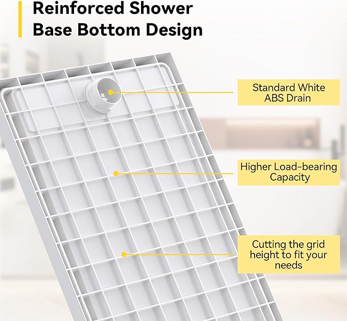 Sunrosa Shower Base 60"×36"×4", Single Threshold Shower Bases with Left Drain, Rectangle Solid Surface White Shower Pan, Slip Resistant Textured Surface, Include Stainless Steel Chrome Cover