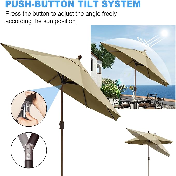 Eurmax USA 10-Year-Non-Fading 10Ft Market Umbrella Outdoor Patio Umbrella Table Umbrella with 8 Ribs,Hand Crank and Ventilation (Sand)