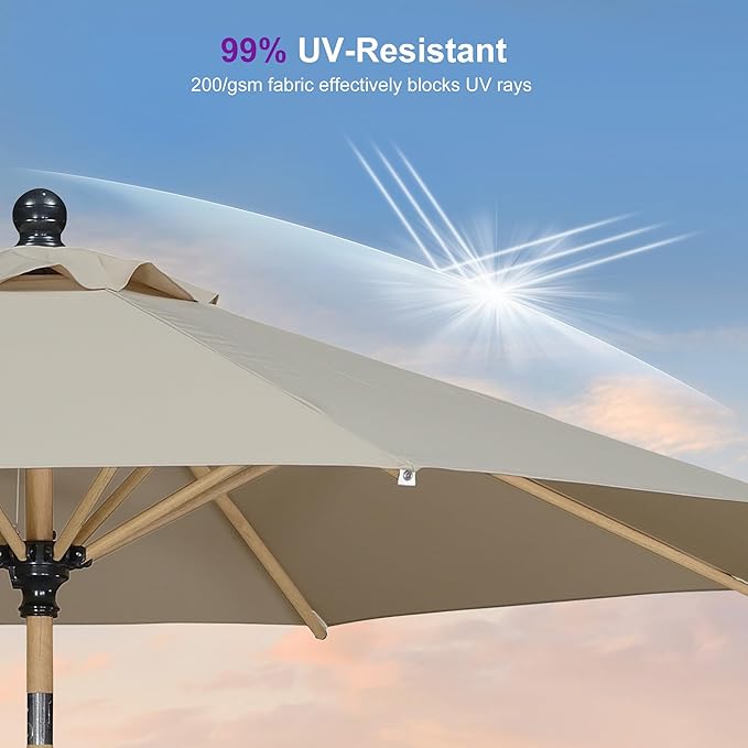 PURPLE LEAF 10 Feet Patio Umbrella Outdoor Table Umbrella Aluminum Round Market Umbrella with Push Button Tilt & 8 Sturdy Ribs and Crank Commercial Sun Umbrella for Garden Patio Balcony, Beige