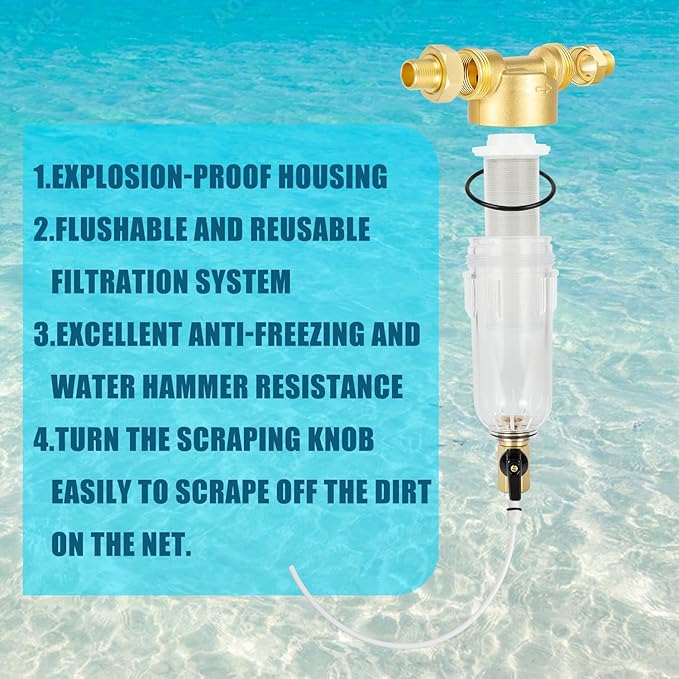 WHC40 Sediment Filter，40 & 100 & 200 Micron Spin Down Water Sediment Filter，Reusable Whole House Sediment Water Filter, Pre-Filtration System for Well Water 1" MNPT + 3/4" FNPT + 3/4"MNPT