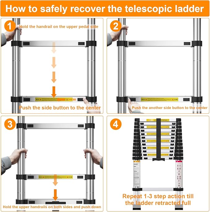 12.5FT Telescoping Ladder- Multi-Purpose Aluminum Extension Ladder Adjustable Compact Ladder for Household, RV, Outdoor, 330lbs Max Capacity
