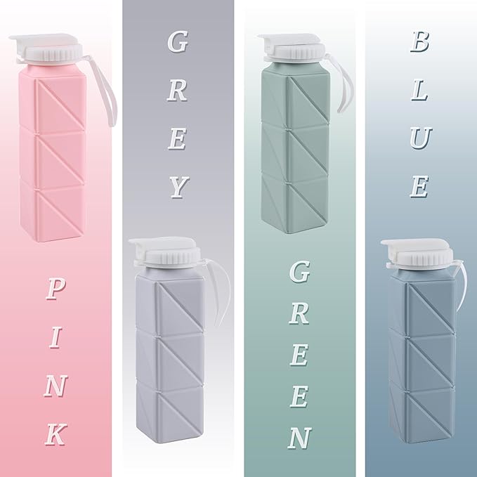 EOBTAIN Pink Collapsible Water Bottle with Straw 20oz BPA Free Portable Foldable Travel Water Bottle Cups,Lightweight Silicone Durable Sports Water Bottles for Hiking,Camping,Gym