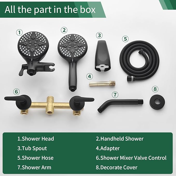 2 Handles Tub Shower Faucet Set Shower System with Tub Spout Bathtub Faucet Set Shower Tub Combo Set Complete Tub and Shower Trim Kit Matte Black
