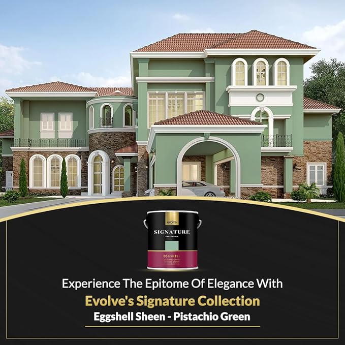 EVOLVE Signature Paint & Primer: Luxury Paint & Primer for Indoor & Outdoor Surfaces, Minimal Odor, Eggshell Sheen (Pistachio Green, 1 Gallon)