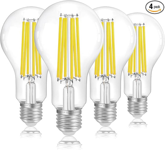 FLSNT 150W Equivalent LED Light Bulbs, 5000K Daylight Dimmable A23 LED Edison Bulbs, 2650Lumens, Efficient 18W, E26 Base, 4 Pack