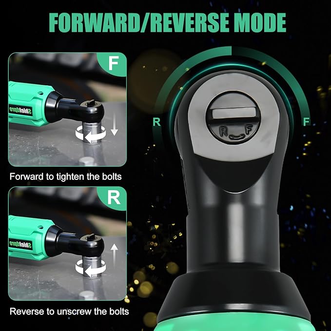ShieldPro 20V Cordless Ratchet Wrench Set - 3/8" Electric Power Ratchet Kit with 400RPM, LED Work Light, and 2 Batteries, Fast Charger, Sockets, Adapters and Extension Bars (Green)
