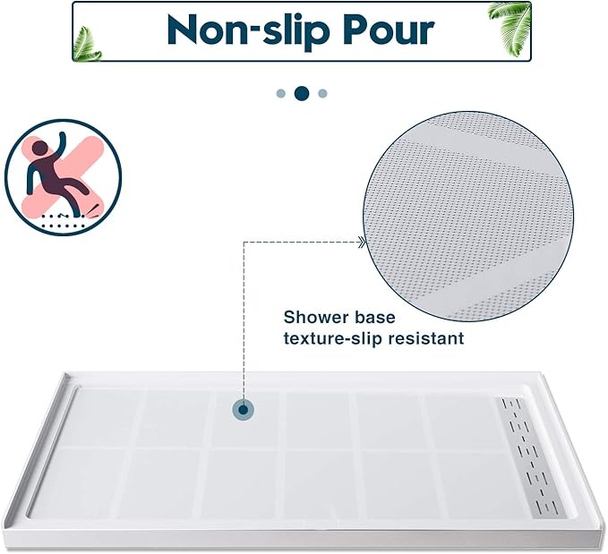 ELEGANT 60'' L x 32'' W x 4'' H Shower Base Pan in White Right Drain Non-Slip Stainless Steel Shower Drain Cover Included