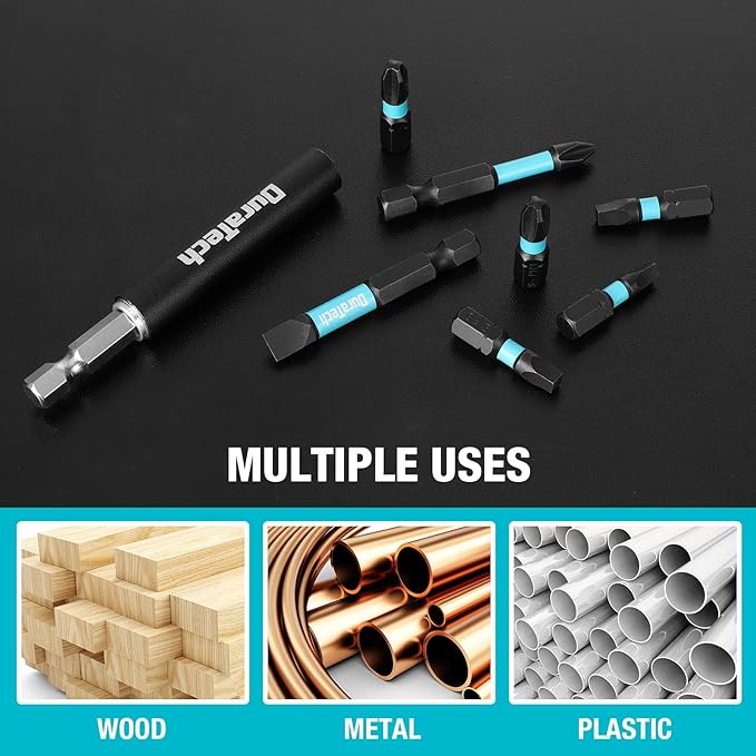 DuraTech 53 PCS Impact Screwdriver Bit Set with Tough Case, S2 Steel Security Torx Bit Set, CNC Machined Tips, 1" & 2" Long Impact Bits with extendable bit holder and magnetic nut driver