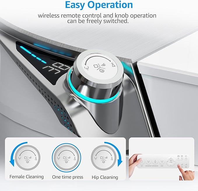 Luxury Smart Toilet with Bidet Built In, Auto Open & Close, Foot Sensor Flush, Heated Seat, Warm Water, Dryer, Tankless Dual Flush Elongated Toilet, Foam Shield, LED Night Light & Remote Control