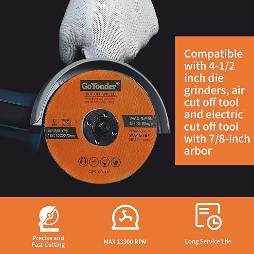 GoYonder 10 Pack 4.5" Cutting Wheel for Metal, Stainless, Steel 4-1/2" x 0.045 x 7/8-Inch Ultra Thin Cut-Off Wheel for Angle Grinders