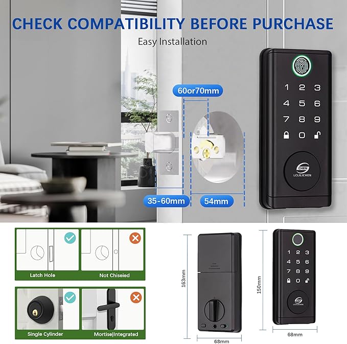 Smart Lock for Front Door, Keyless Entry Deadbolt with Fingerprint, Keypad, App Control, 5-in-1 Waterproof Door Lock for Home, Office, Airbnb