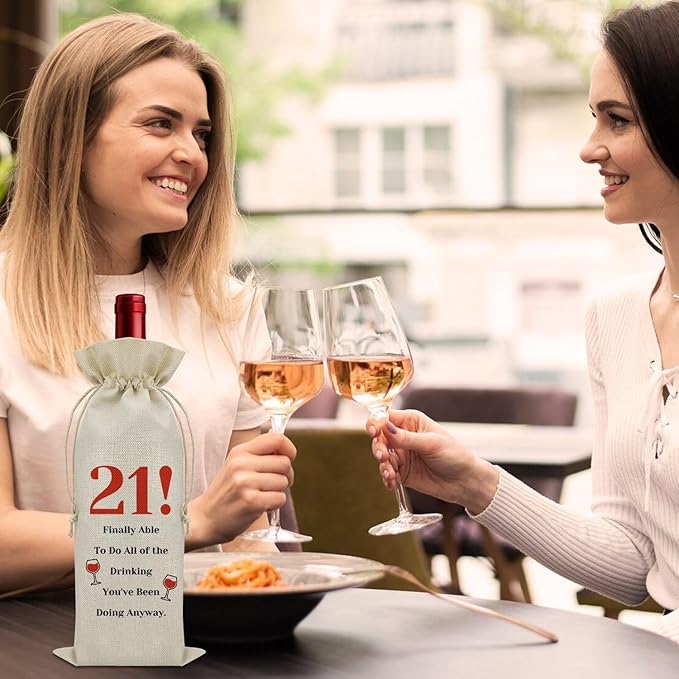 Sazuwu Funny 21st Birthday Gifts for Her Wine Bag 21 Year Old Birthday Gifts for Him Happy 21st Birthday Decorations Wine Bottle Storage Bag Born in 2003 Wine Accessories Gifts for Wine Lovers(Beige)