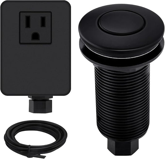 Garbage Disposal Air Switch Kit with Long Button, Matte Black (Brass Cover)