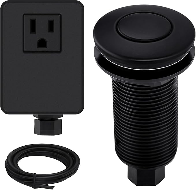 Garbage Disposal Air Switch Kit with Long Button, Matte Black (Brass Cover)