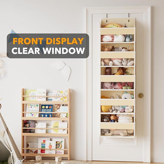 SpaceAid 2 Pack Over The Door Organizer with 5 Large Pockets and 10 Mesh Side Pockets, 5 Layers Door Organizer Hanging with Clear Window for Bedroom, Bathroom, Pantry and Nursery, Beige