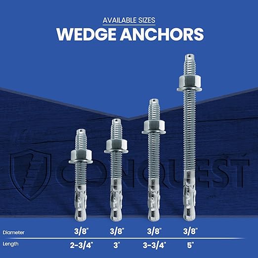 Conquest 316 Stainless Steel Concrete Wedge Anchors 3/4" x 7" - Heavy Duty Anchor Bolts for Marine, Coastal, and Outdoor Environments (10 Pack)