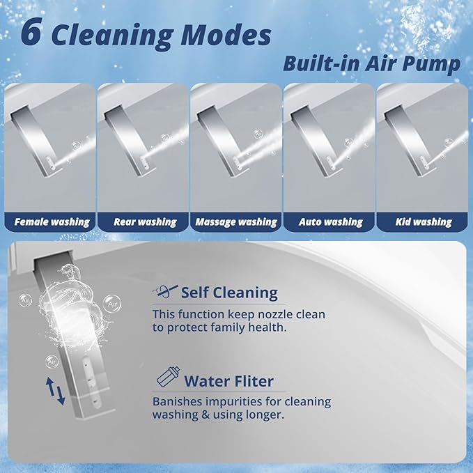 R FLORY Electric Bidet Toilet Seat Elongated Heated Toilet Seat with Bidet Slow Close Lid, Remote Control, Air Pump Flushing, Adjustable Self-Clean Nozzle, Instant Warm Water, Air Dryer, Night Light