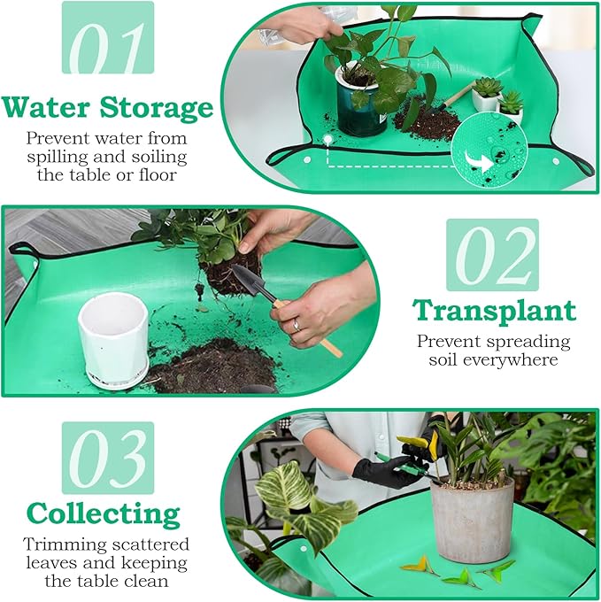 2Pcs Repotting Mat - Large 39'' & Small 26'' Foldable Waterproof Plant Gardening Mat with Accessories, Portable Potting Tray for House Plants & Succulents