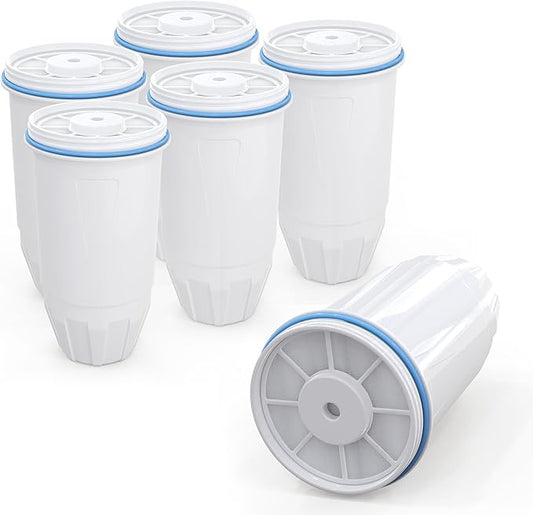 Water Filter Replacement Compatible with Zero Pitcher and Dispenser ZR-001 ZR-017 ZR-004 ZP-006 ZD-013 ZS-008, Multi-Stage Filter System, Reduce Lead, Chromium, and PFOA/PFOS, Pack of 6
