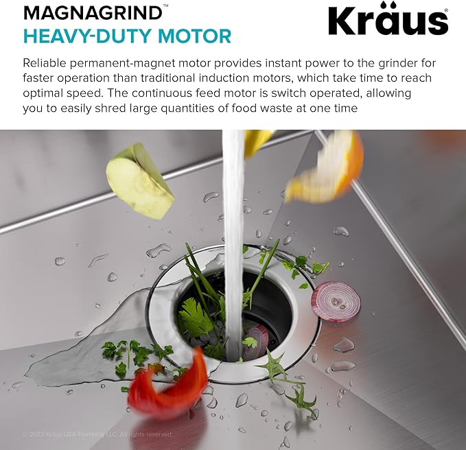 Kraus KWU110-32-100-100MB, Kore Workstation 32-inch Undermount 16 Gauge Single Bowl Stainless Steel Kitchen Sink with WasteGuard 1 HP Continuous Feed Garbage Disposal