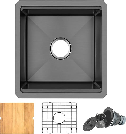 Black Bar Sink Undermount,Small Bar & Prep Sinks,16 gauge Stainless Steel Bar Sink with Workstation for Wet Bar Area (17" X 19")