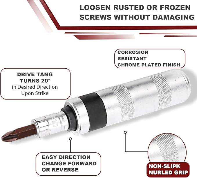 1/2" Hand Manual Reversible Impact Driver Set Extractor-12 PCS Impact Screwdriver S2 Steel Much More Durable Disengage Rusted Fasteners (3/8)