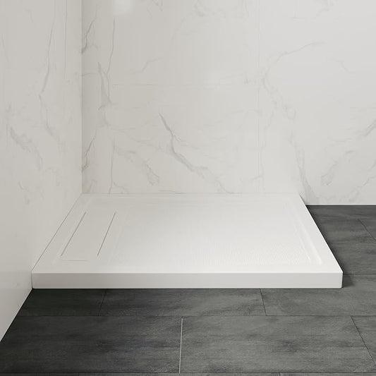 OVE Decors 48-in W x 36-in D Shower Base Pan Rectangle, Hidden Side Drain, White Acrylic, Reversible Design