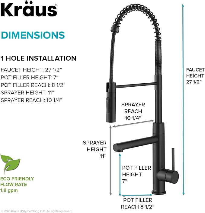 KRAUS Artec Pro Commercial Style Pull-Down Single Handle Kitchen Faucet with Pot Filler in Matte Black, KPF-1604MB