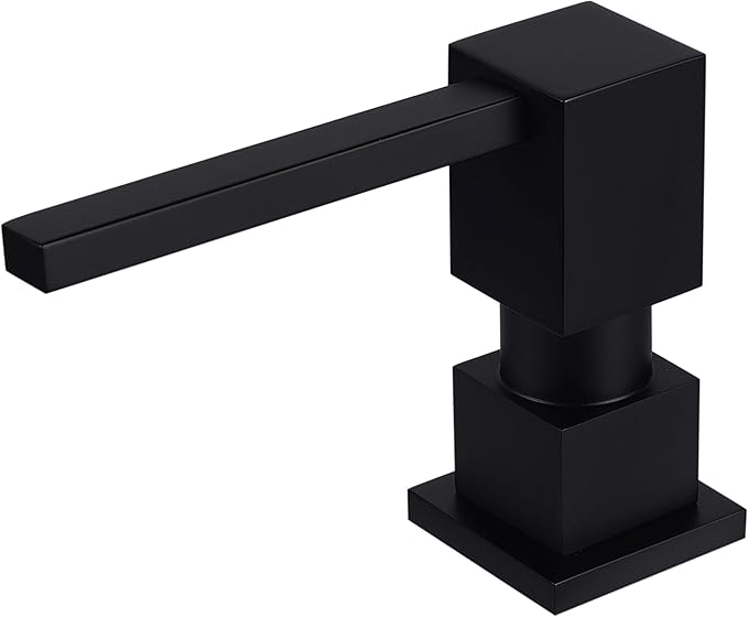 Sink Soap Dispenser for Kitchen Sink (Matte Black), All Brass Built-in and Refill from Top Design,Metal Hand Soap & Dish Soap Copper Pump