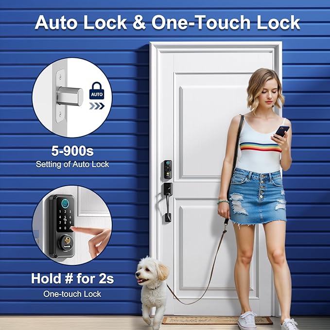 Hornbill Keyless Entry Smart Lock Set, Electronic Deadbolt Front Door Lockset, Keypad Entry Door Lock for Airbnb House Back Front Door, Matte Black