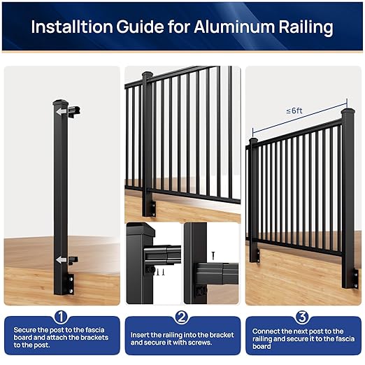 1 Pack 2.56 in. x 2.56 in. x 46 in. Aluminum Side Mount Railing Post for 36" Stair or Level Railing Kit, Black Textured Powder-Coat Finish Fascia Mount Post Level Side Post
