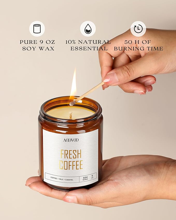 AOOVOO Fresh Coffee Candles - 9 oz Scented Candles, Aromatherapy Candle, Soy Candle for Home Scented